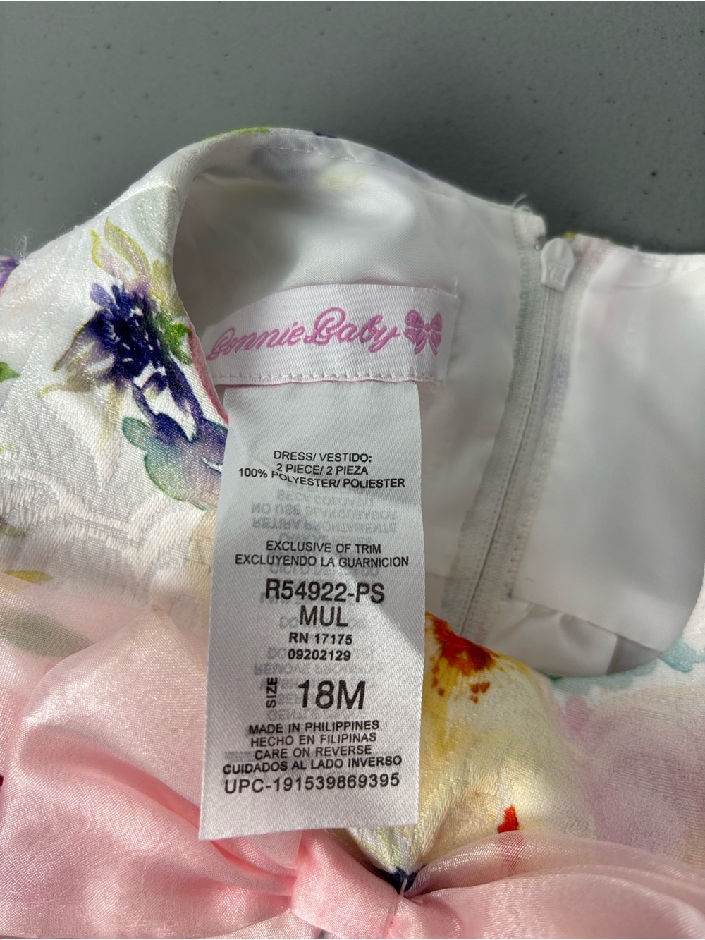 Bonnie Baby Girls Dress 18M 18 Month Floral Pink Bow Dressy Spring Summer - Picture 3 of 6